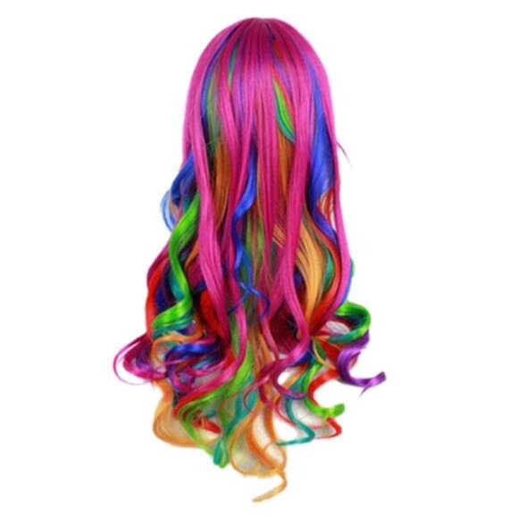 Women Long 27.56\'\'/70cm Rainbow Curly Wig, Colorful Wavy Cosplay Heat main image 5
